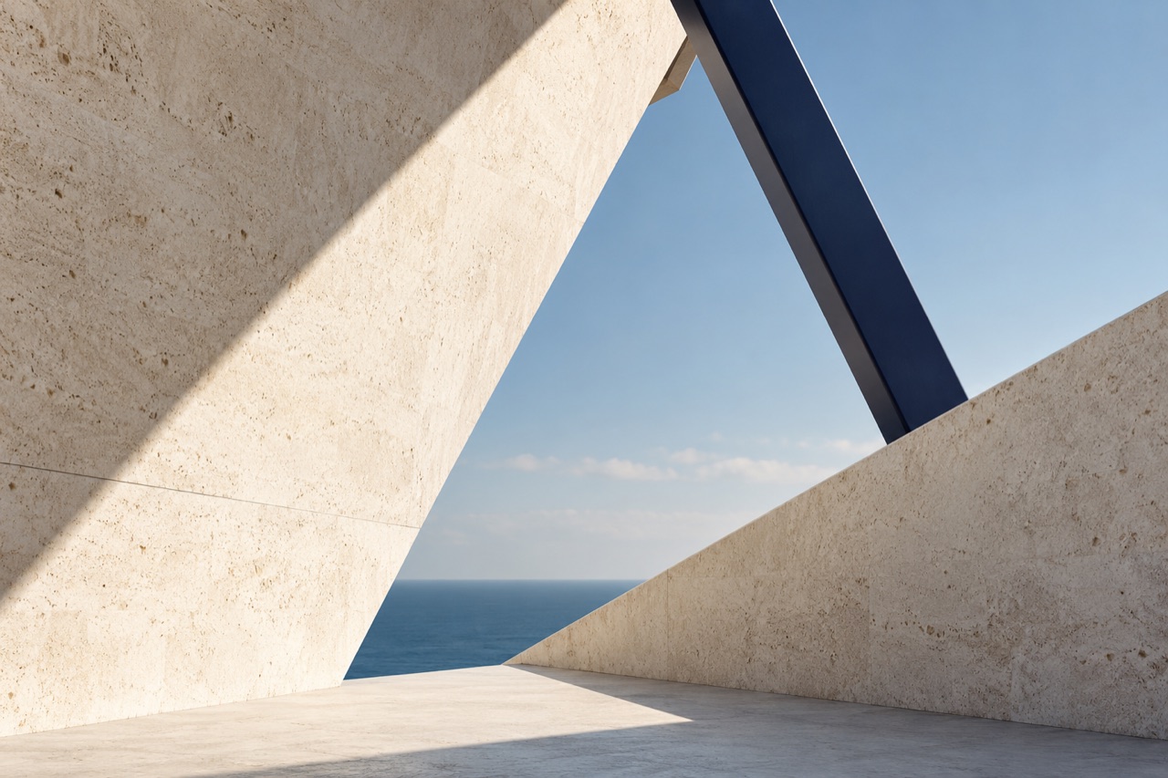 Composición arquitectónica de luz y planos triangulares